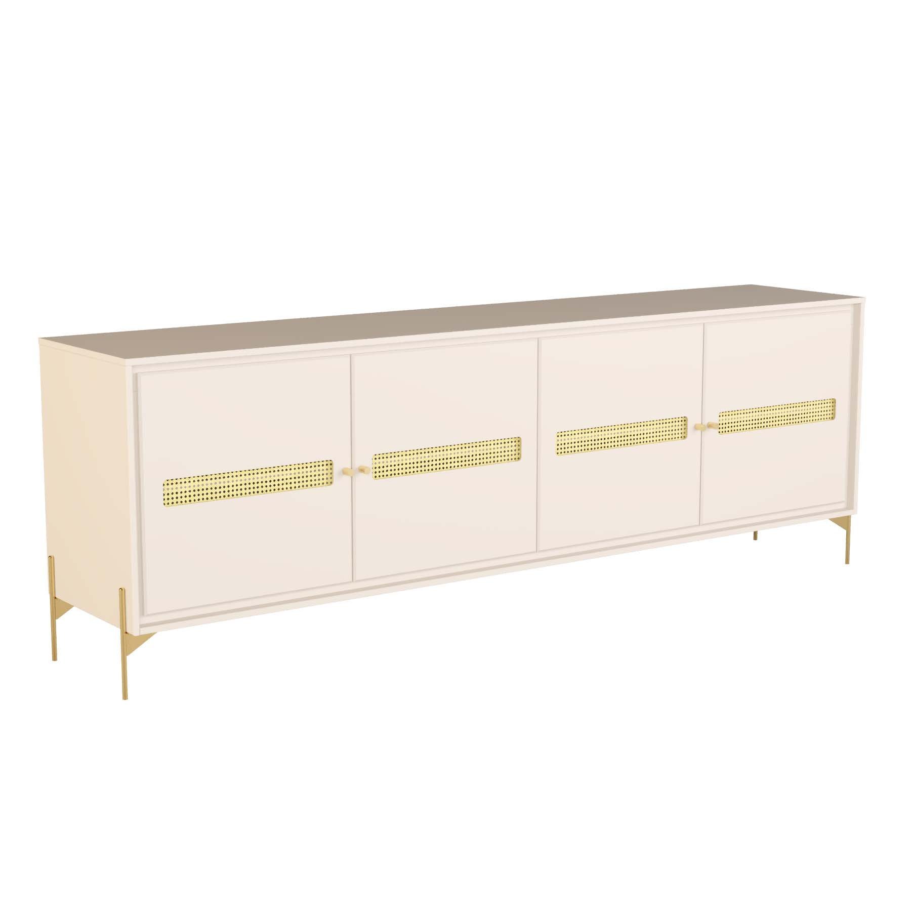 Balcão Buffet Paraty 220 Cm Laca Pés Metal e Palhinha Off White - 3