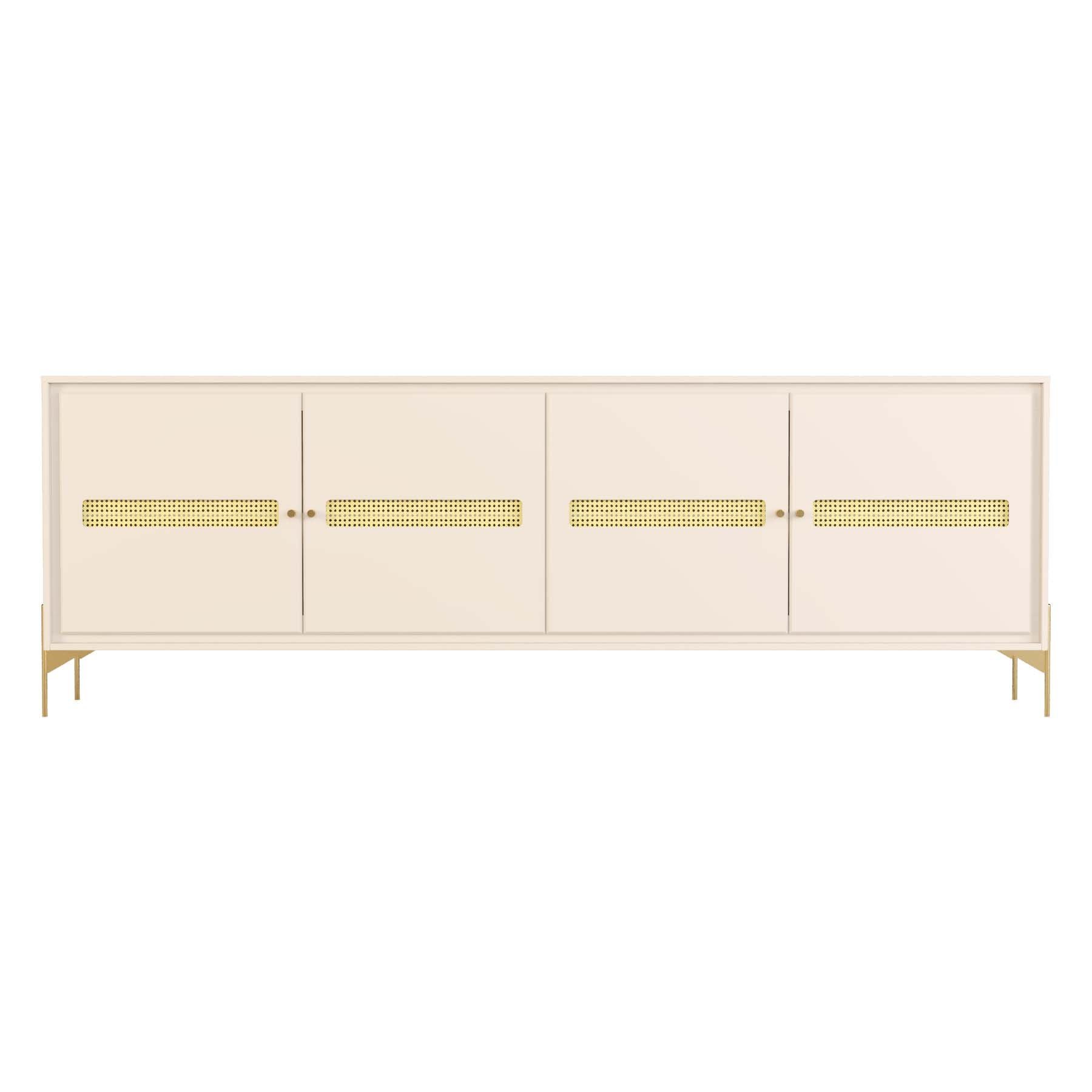 Balcão Buffet Paraty 220 Cm Laca Pés Metal e Palhinha Off White - 2