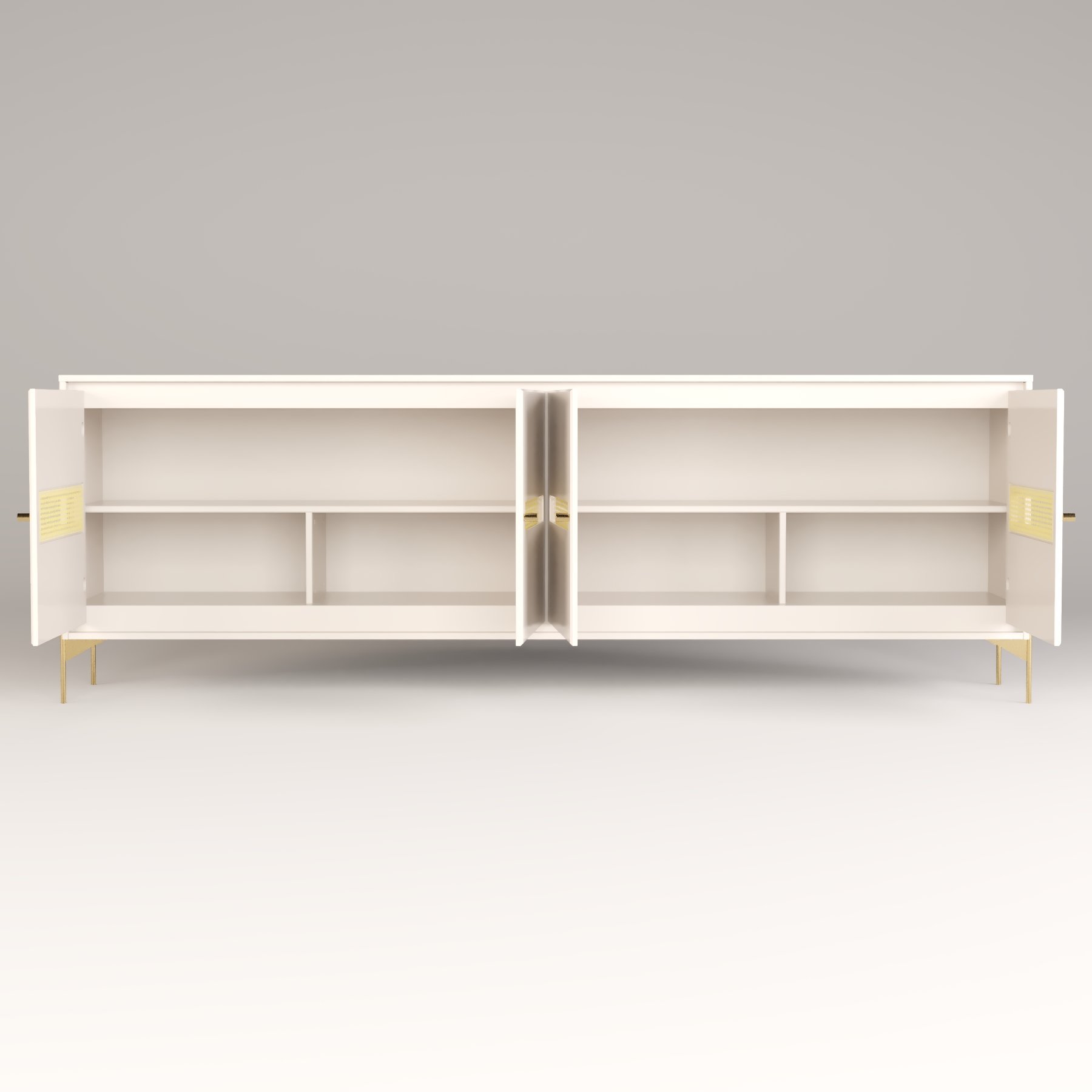 Balcão Buffet Paraty 220 Cm Laca Pés Metal e Palhinha Off White - 4