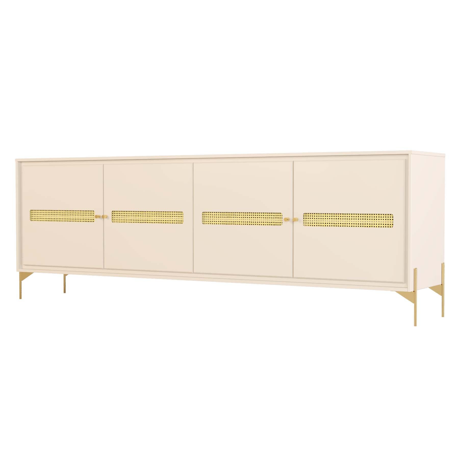 Balcão Buffet Paraty 220 Cm Laca Pés Metal e Palhinha Off White