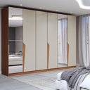 Ver imagem 1 de Guarda-roupa Casal Luxe 2,42 Metros 6 Portas 4 Gavetas com Espelho Freijó/creme - Panorama Móveis