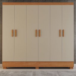 Guarda-roupa Compacto Armário de Quarto Solteiro 6 Portas e 2 Gavetas em Mdf:off White com Nature - 2