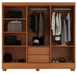 Guarda-roupa Compacto Armário de Quarto Solteiro 6 Portas e 2 Gavetas em Mdf:off White com Nature - 3