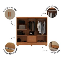 Guarda-roupa Compacto Armário de Quarto Solteiro 6 Portas e 2 Gavetas em Mdf:off White com Nature - 4