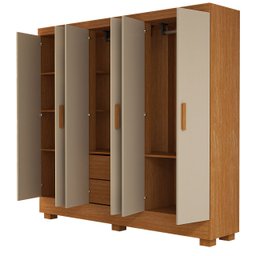 Guarda-roupa Compacto Armário de Quarto Solteiro 6 Portas e 2 Gavetas em Mdf:off White com Nature - 5