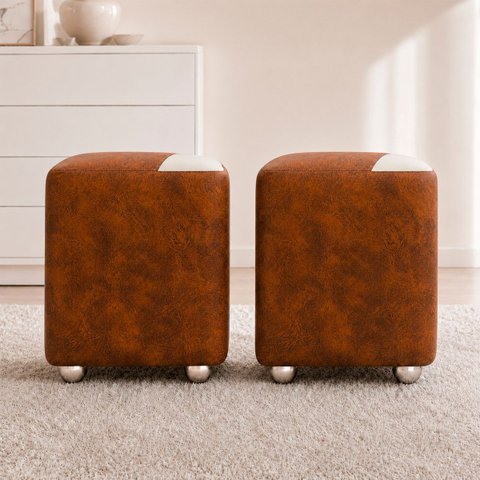 Kit 2 Puffs Decorativos Urban Corino para Sala Quarto Hall de Entrada Compactos Assento Extra Peroba