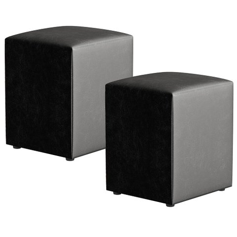 Kit 02 Puffs Quadrado L02 Decorativo Couríssimo Preto - Lyam Decor