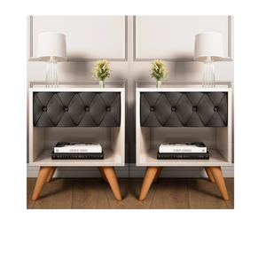 Conjunto 2 Mesa de Cabeceira Glamur Vitoria Decor Pé Madeira Gaveta Estofada Corredica Telescopica-j