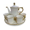 Ver imagem 1 de Jogo de Xicaras com Bule para Chá e Café com Base Giratória em Porcelana Branca com Dourado