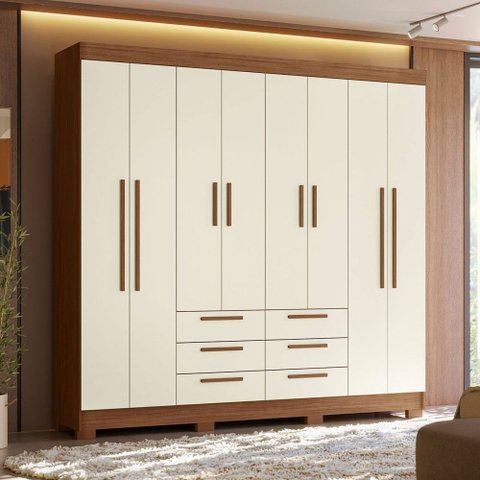 Guarda-roupa Casal Santana 8 Portas 6 Gavetas Jatoba/areia - Pnr Móveis