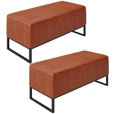 Kit 02 Puff Decorativo Para Sala de Estar Cléo W01 Base de Ferro 90 cm Couríssimo Camel - Lyam