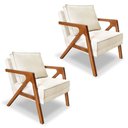 Ver imagem 1 de Kit 2 Poltronas Decorativa Luiza Linho Bouclê Base em Madeira Castanho - Pallazio Bege