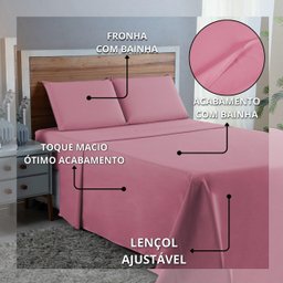 Jogo de Cama Lençol Queen 300 Fios Algodão 4 Peças Conjunto com Elástico e Fronhas:rose - 5