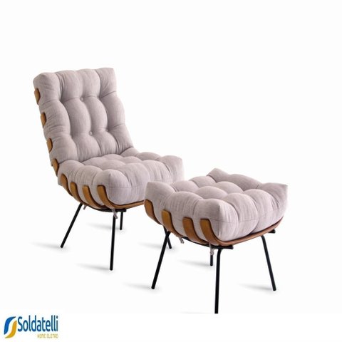 Kit Poltrona Costela + Puff em Linho - Spazio