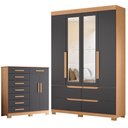 Ver imagem 1 de Guarda Roupa Solteiro Doble 04 Portas com Espelho e Cômoda Verona Freijo Titanium - Móveis Albatroz