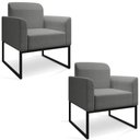 Ver imagem 1 de Kit 2 Poltronas Decorativas Base Industrial Preta Maressa A26 Linho Grafite - Ibiza