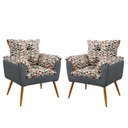 Ver imagem 1 de Kit 2 Poltronas Opala Suede Estampado Laranja com Cinza Aradecor