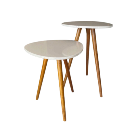 Conjunto de Mesa Lateral Pé Palito Triângulo Off White