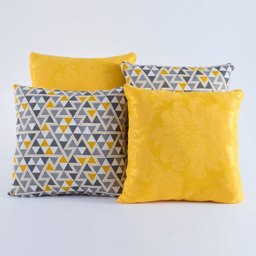 Kit com 4 Almofadas Cheias Decorativas Geométrico Amarelo/Cinza 04 Peças com Refil - 1 Kit com 4 Almofadas Cheias Decorativas Geométrico Amarelo/Cinza 04 Peças com Refil - 1