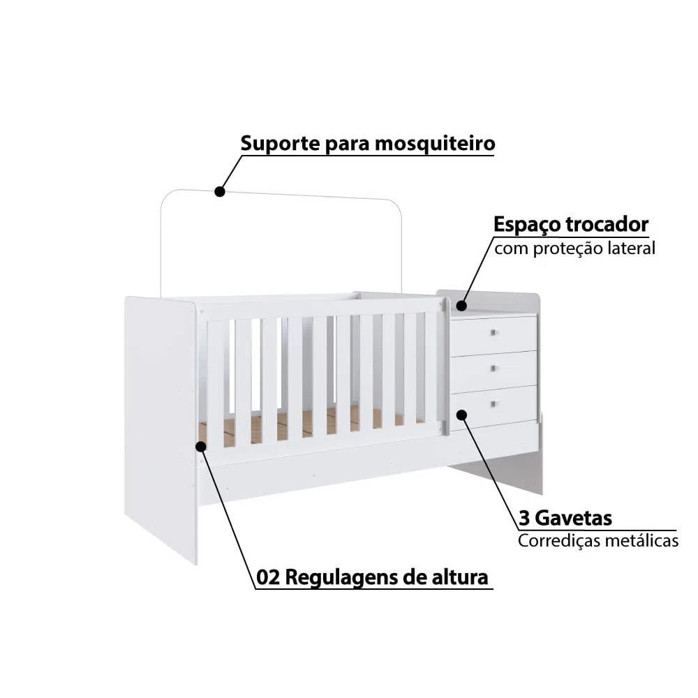 Berço Cama Multifuncional S/ Auxiliar 196cm sem Colchão Bb680 Completa Móveis - 2