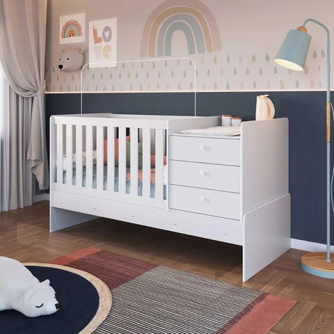 Berço Americano Multifuncional com Trocador e Cômoda Branco - Completa Móveis