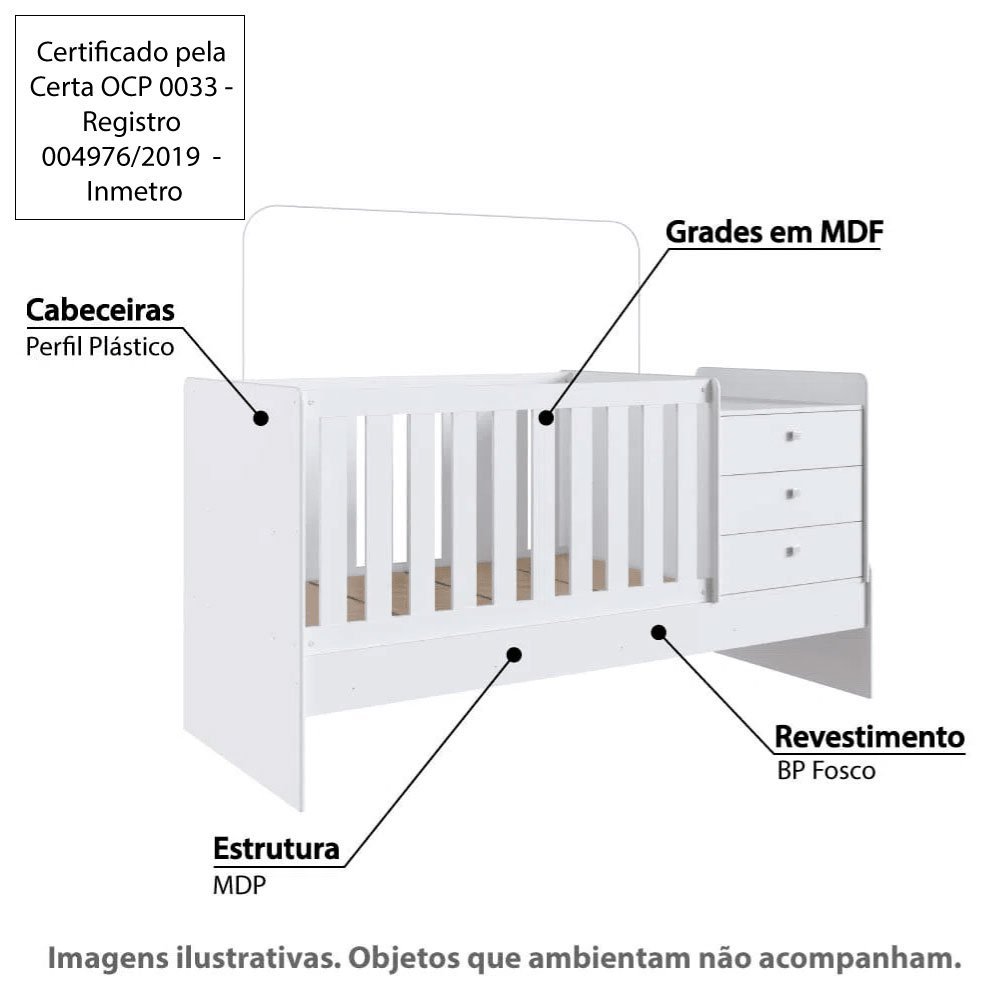 Berço Cama Multifuncional S/ Auxiliar 196cm sem Colchão Linha Bb Bb680 Completa Móveis - 7