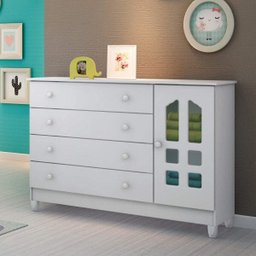 Cômoda de Bebê 1 Porta 4 Gavetas Grand Selena Carolina Baby Branco - 1