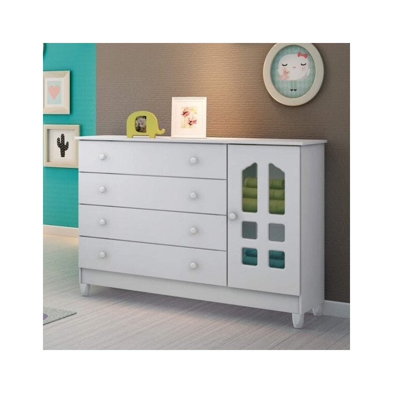 Cômoda de Bebê 1 Porta 4 Gavetas Grand Selena Carolina Baby Branco