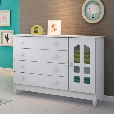Cômoda de Bebê 1 Porta 4 Gavetas Grand Selena Carolina Baby Branco