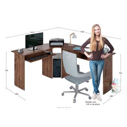 Mesa Escritório Escrivaninha de Canto Estação de Trabalho Max 1G 1 Gaveta para Computador Jacarandá  - 3