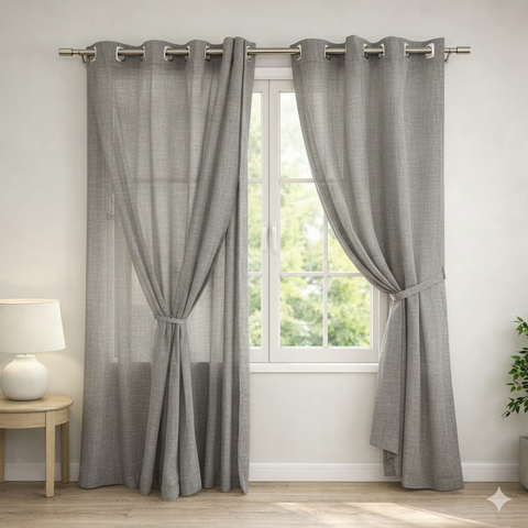 Cortina Gaze de Linho Sala Quarto com Forro 2,80x1,80 Cinza