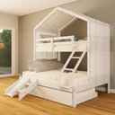 Ver imagem 1 de Treliche Casal/ Solteiro Casinha com Cortina e Kit Escada/escorregador Madeira Maciça Branco