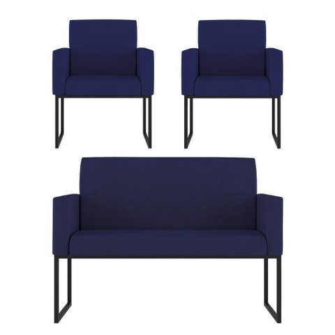 Kit Sofá 2 Lugares + 2 Poltronas para Recepção Sala Balaqui Cor:azul Marinho Azul Marinho