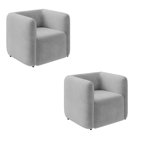 Poltrona Sala de Estar Decorativa Kit 2 Laguna Veludo K01 - D'Rossi Cor Cinza