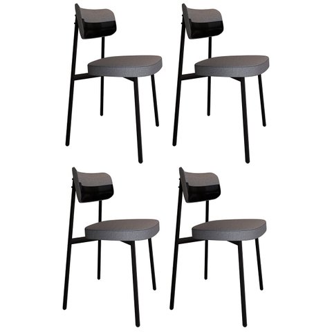 Cadeira de Jantar Estofada Kit 4 Ella M25 Linho Cinza/preto - Mpozenato