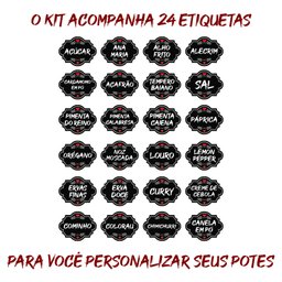 Pote Tempero Kit 12 Potes+24 Etiquetas Adesivas Porta Condimento T130 Arte na Arte Potes de Tempero  - 8
