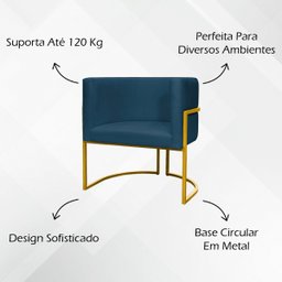 Poltrona Decorativa Para Sala Recepção Escritório Luna Suede Base de Ferro Dourada - 8