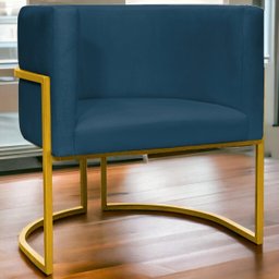 Poltrona Decorativa Para Sala Recepção Escritório Luna Suede Base de Ferro Dourada - 2