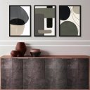 Ver imagem 2 de Kit 3 Quadros Modernos Abstratos Tons de Cinza e Preto 45x34cm - com Vidro:madeira Branca