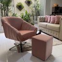 Ver imagem 5 de Kit Poltrona Giovana Giratória Cromado, Puff Quadrado e Almofadas em Sued Premium:rosê
