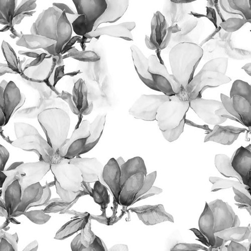 Papel de Parede Floral Folha de carvalho preto fundo Branco