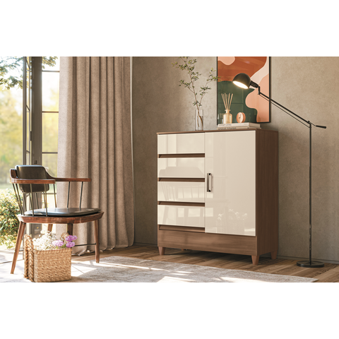 Comoda Gaveteiro C/ 4 Gavetas 1 Porta Fit -santos Andirá - com Pés:jequitiba/offwhite