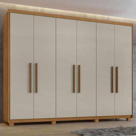 Guarda-roupa Casal Áries 6 Portas 5 Gavetas Flex 59621.58 Amêndoa Clean/off White - Móveis Lopas