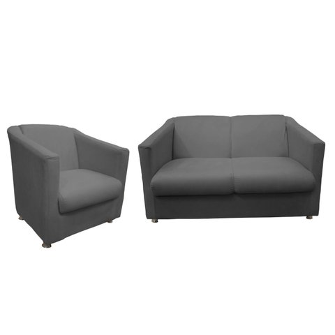 Kit Namoradeira + 2 Poltronas Decorativa Biane Suede Cinza Pés Cromado Mz Decor