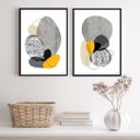 Ver imagem 1 de Kit 2 Quadros Abstratos Minimalistas Preto Cinza Amarelo 33x24cm - com Vidro:madeira Preta