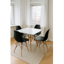 Ver imagem 1 de Jogo Mesa Sala Cozinha Jantar Quadrada Eiffel Mdf Branco 90cm e 4 Cadeiras Charles Eames Pretas