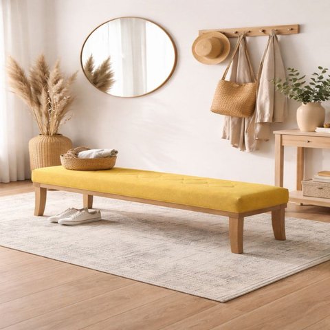 Puff para Sala de Estar 140cm com Pés Linho Theo
