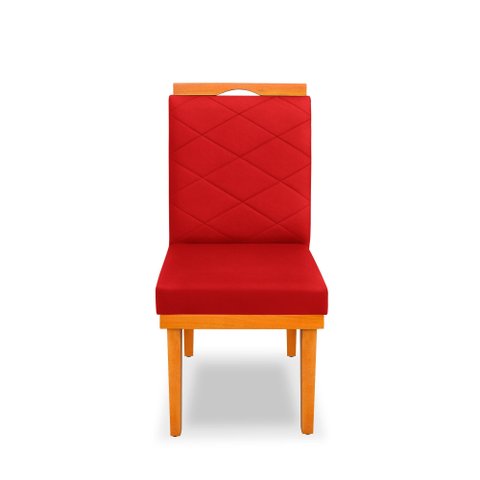 Kit 2cadeira Ana Matelassê Tecido Suede com Base Fixa de Madeira Maciça e Puxador Castanho:vermelho