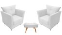 Ver imagem 1 de Kit 2 Poltronas Decorativa Isis + Puff Retangular Couro Branco Pés Madeira Mz Decor