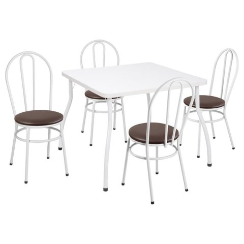 Conjunto Mesa de Jantar 90cm com 4 Cadeiras Multimóveis Cr50133 Branco/marrom